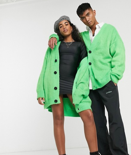  COLLUSION Unisex oversized brushed cardigan in green