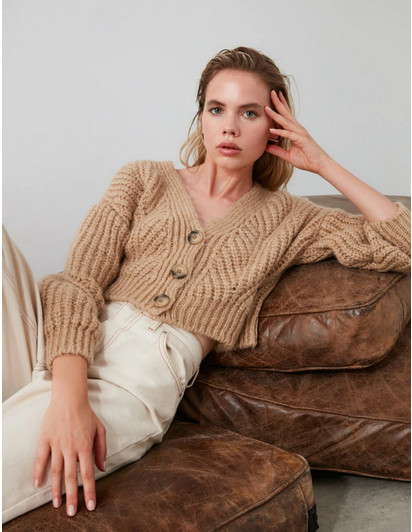 cardigan camel crop