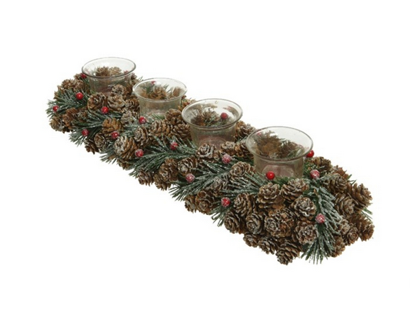 Decoratiune cu 4 suporturi pentru lumanari Pinecone