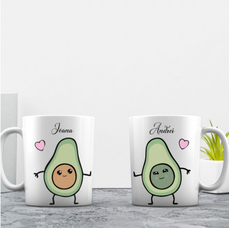 set doua cani personalizate cu avocado